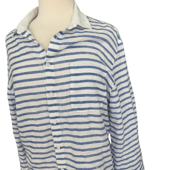 Escales Paris White & Blue Stripes Linen Shirt Size Medium - Picture 3 of 9